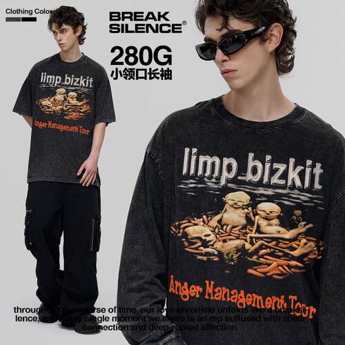 Limp Bizkit软饼干乐队美式摇滚复古印花短袖t恤复古重磅水洗做旧