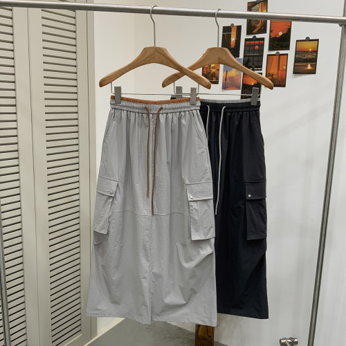 夏季工装多袋高腰A字中长半裙