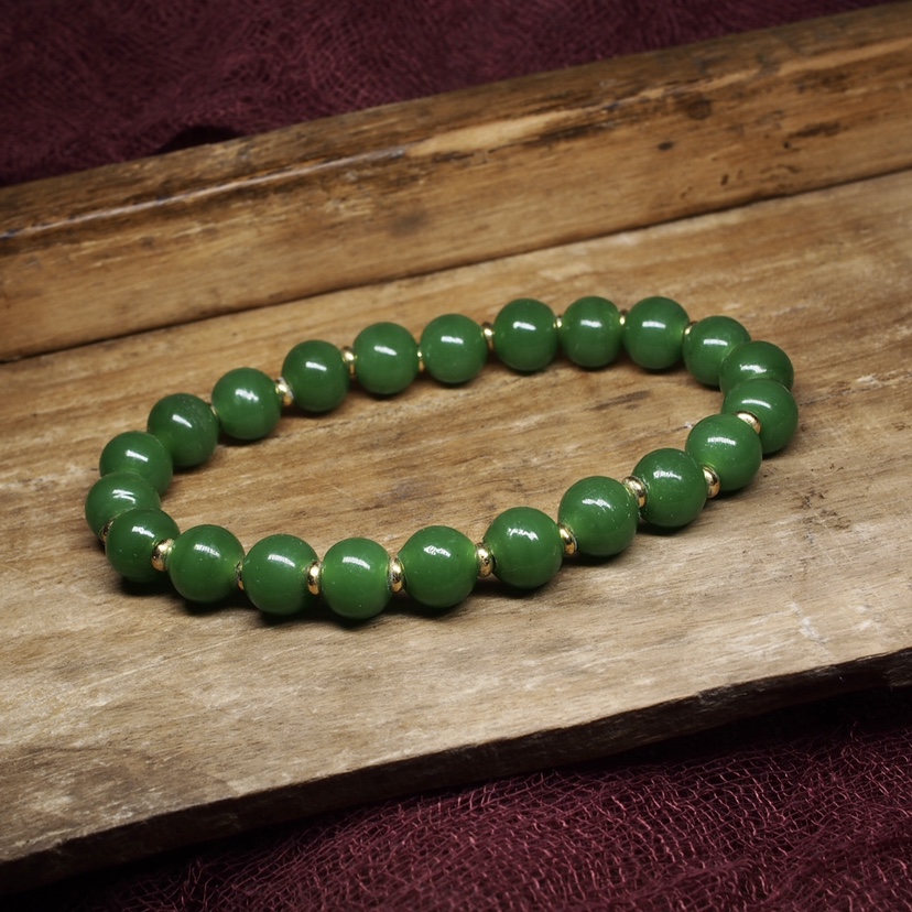 西亚几十年绿琉璃9.5mm老手串22枚 仿碧玉色老琉璃 颜色正 少见