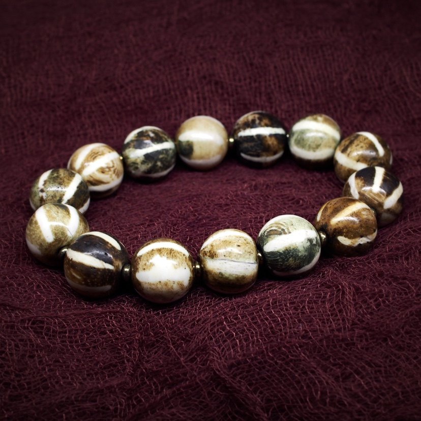 西亚百年六线帮迪克棕榈木邦提克珠 手串 生长纹明显 总十四枚