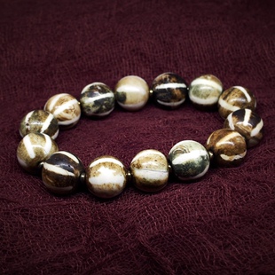 西亚百年六线帮迪克棕榈木邦提克珠 手串 生长纹明显 总十四枚