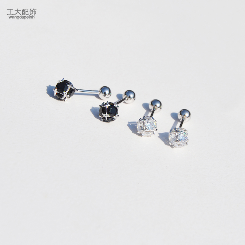 s925银耳钉几何闪钻球防过敏饰品