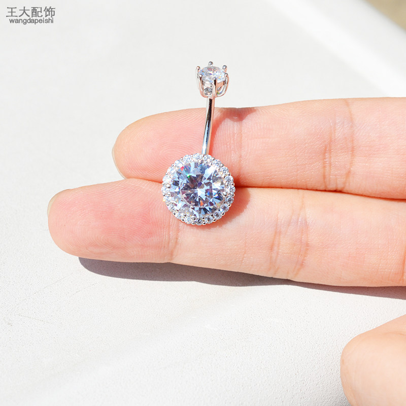 S925纯银防过敏养脐洞银针肚脐钉 欧美性感肚脐环 肚钉脐环超短针