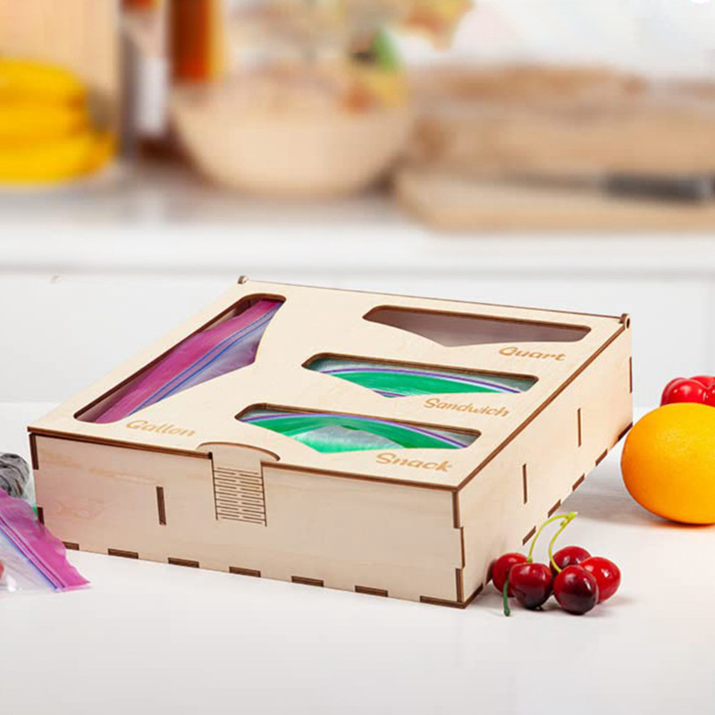 保鲜膜收纳盒 椴木胶合板收纳盒优质木质厨房抽屉袋收纳袋自封袋