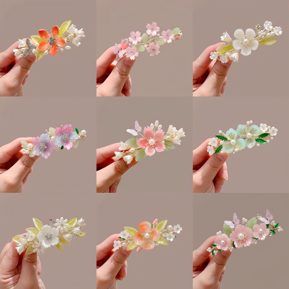 超仙花朵蝴蝶复古发夹古风优雅蝴蝶结后压弹簧夹汉服旗袍发卡