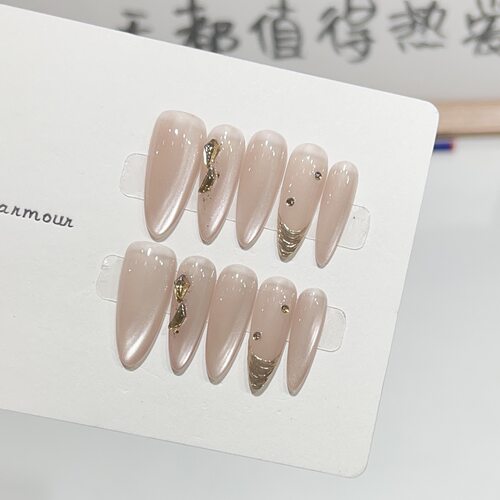 纯手工穿戴甲高级感追光猫眼清透白月光气质轻奢风美甲可拆卸甲片