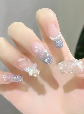 手工穿戴甲2025新年爆款银闪蝴蝶猫眼美甲甲片穿戴式指甲贴片