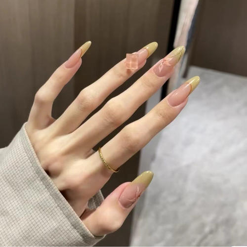 穿戴甲高级感纯手工美甲假指甲贴果绿法式方钻手绘甲片可拆卸
