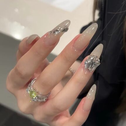 手工穿戴甲2026新年爆款银闪蝴蝶猫眼美甲甲片穿戴式指甲贴片