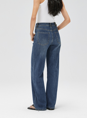 NO.93美式复古弹力直筒裤女高腰宽松2025秋冬季新款牛仔长裤0725