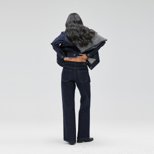 水洗丹宁中高腰长裤 女2025新款 子 复古原色直筒深蓝牛仔裤 NO93美式