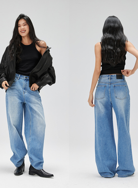 NO93复古美式水洗宽松直筒裤女牛仔裤高腰2025新款百搭显瘦长裤子