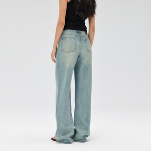 长裤 女高腰宽松2025秋冬新款 子 水洗做旧直筒牛仔裤 NO93复古美式