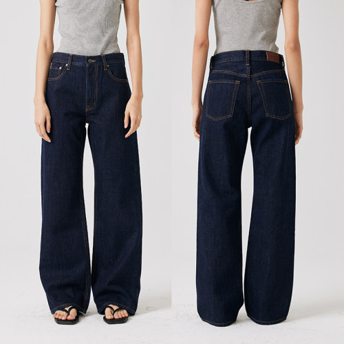 重磅赤耳原色高腰直筒牛仔裤