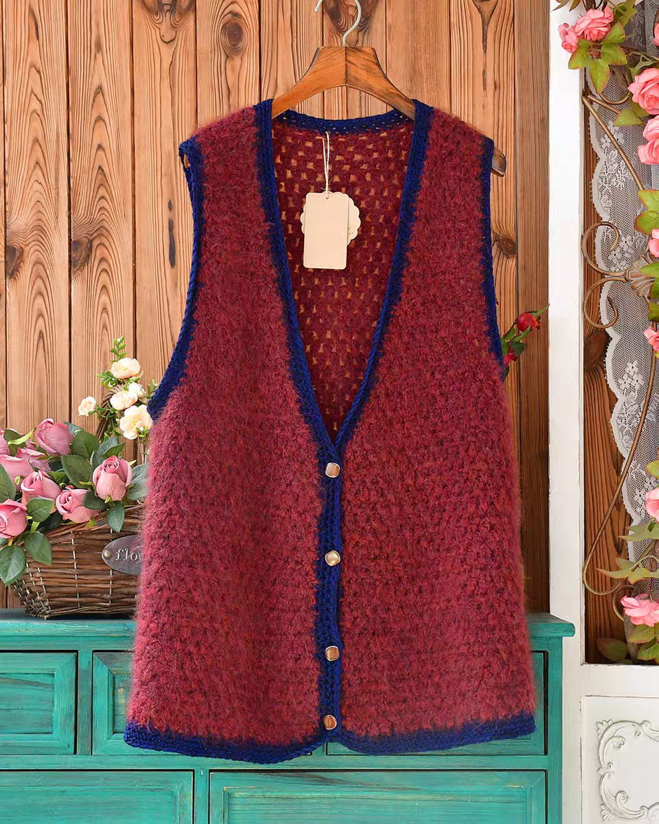 民族风森系文艺复古马海毛宽松中长无袖开衫毛衣马甲背心外搭上衣