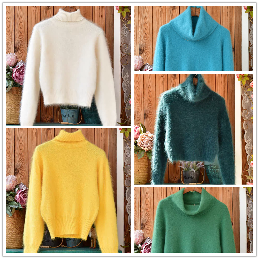 法式甜美温柔风基础高品质安哥拉兔毛兔绒毛衣高领女套头打底