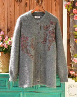 森系复古文艺风高品质细柔马海毛毛衣开衫女 秋冬新品保暖厚外套