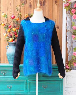 异域复古民族风撞色镂空勾花马海毛毛衣 宽松文艺范套头针织上衣