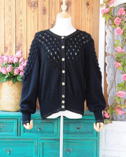 秋冬新品气质黑甜美森女风疙瘩宽松外搭开衫毛衣女细柔长马海毛