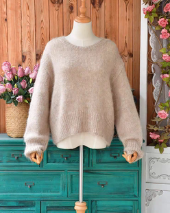 气质女神慵懒风简约宽松休闲森系文艺范羊驼毛马海毛毛衣套头女