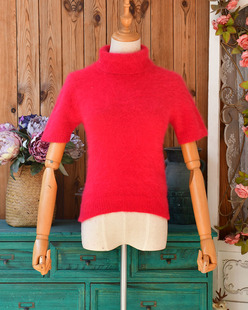 日系轻奢安哥拉兔毛高领短袖毛衣 软糯亲肤针织秋冬保暖亮丝上衣