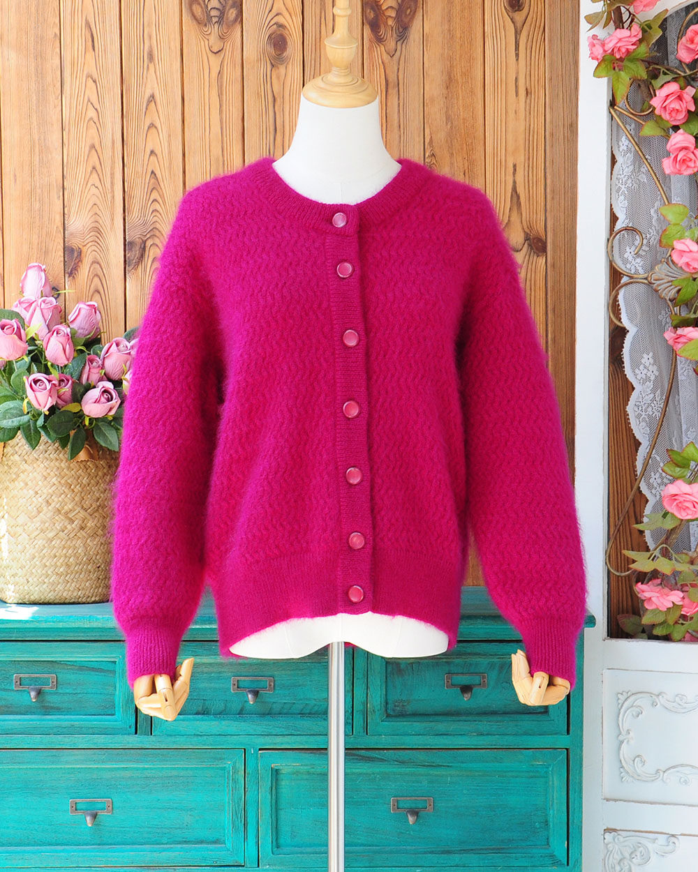 A森系复古文艺甜美气质扭纹麻花编织温暖马海毛宽松开衫毛衣外套