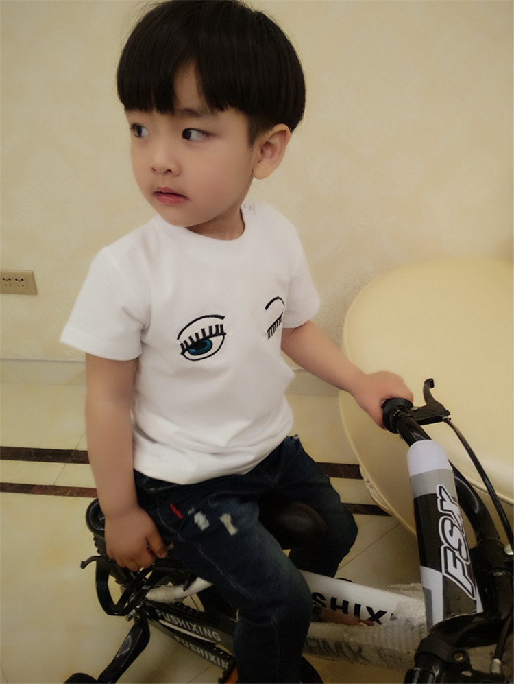 儿童T恤宝宝短袖上衣夏季Q2婴幼儿男女童1纯棉衣服眼睛睫毛打底衣