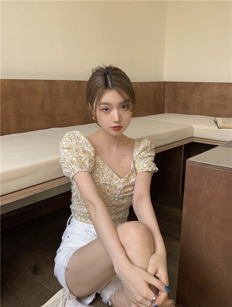 Real shot! Real price! Bubble sleeve back bow shirt