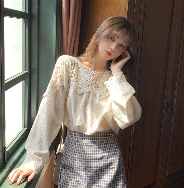 Real shot! Real price! Chic Hanfeng soft apricot shirt with water soluble lace