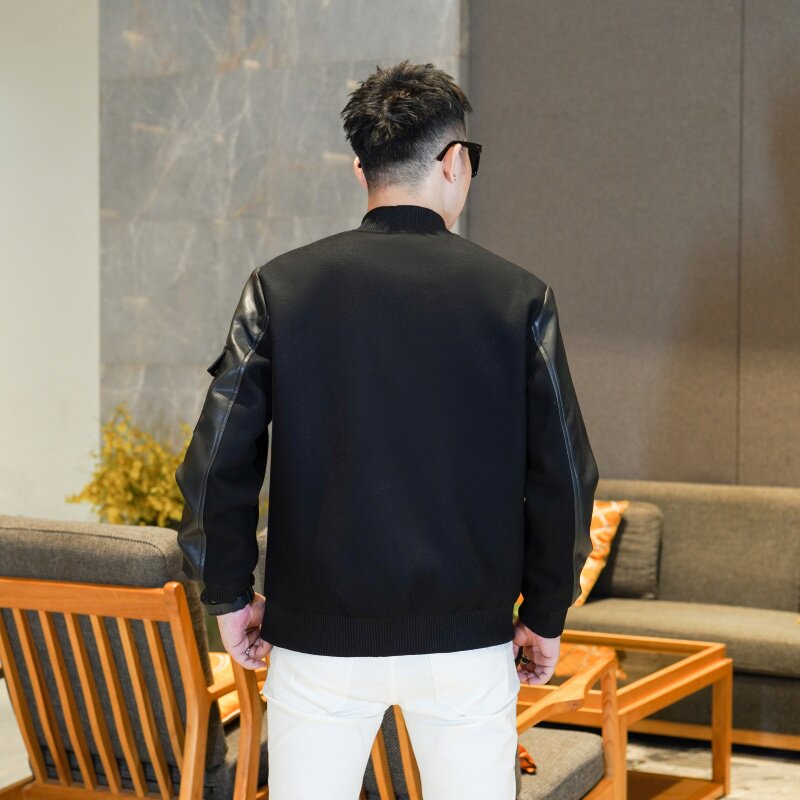 商标已注册2025年新款呢料拼接棒球领休闲夹克JK9255P185真模,男装夹克,电商A023