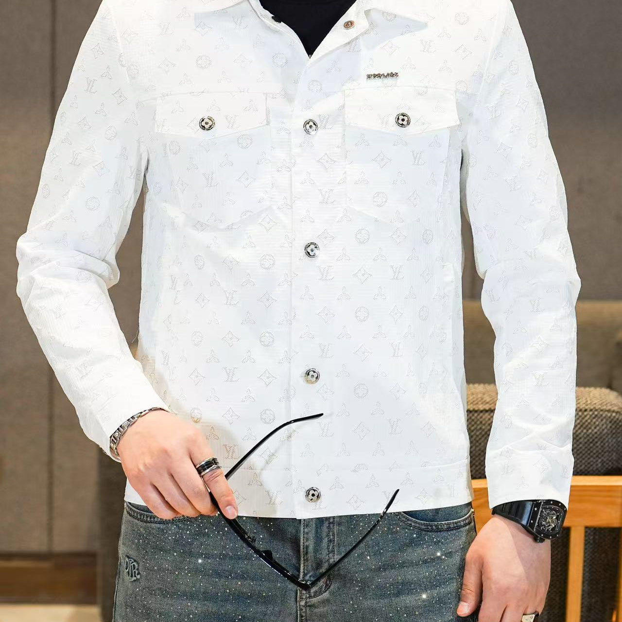 商标已注册2025年新款提花翻领休闲夹克JK88601P175真模,男装夹克,电商A023