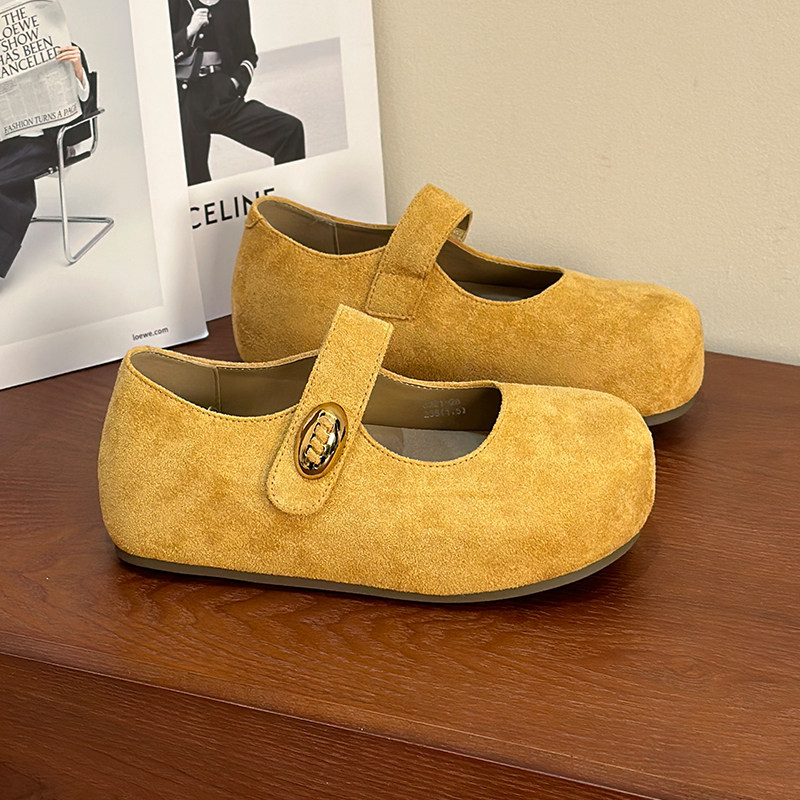 厚底内增高小金豆勃肯鞋女2026年春季新款真皮复古软底玛丽珍单鞋