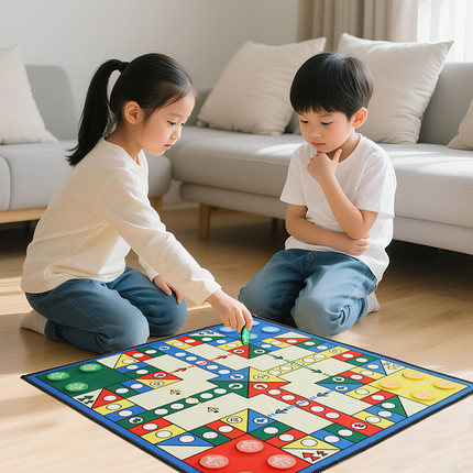 儿童飞行棋地毯大号棋盘游戏垫亲子互动桌游木棋16颗可折叠玩具