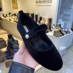 小小苏女鞋东大门新款绒面珍珠装饰优雅时尚玛丽珍加绒一字带保暖