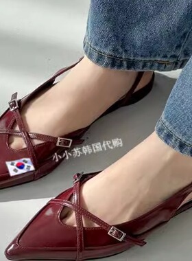 韩国东大门春新法式尖头交叉带低跟仙女风配裙子后镂空单鞋凉鞋女
