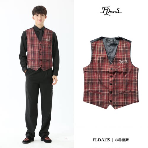 非零旦斯 酒红金格马甲popping马甲locking演出服街舞服装上衣 - 封面