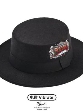 非零旦斯 平顶毛呢帽子Popping帽子男街舞原创西海岸印花礼帽彩绘