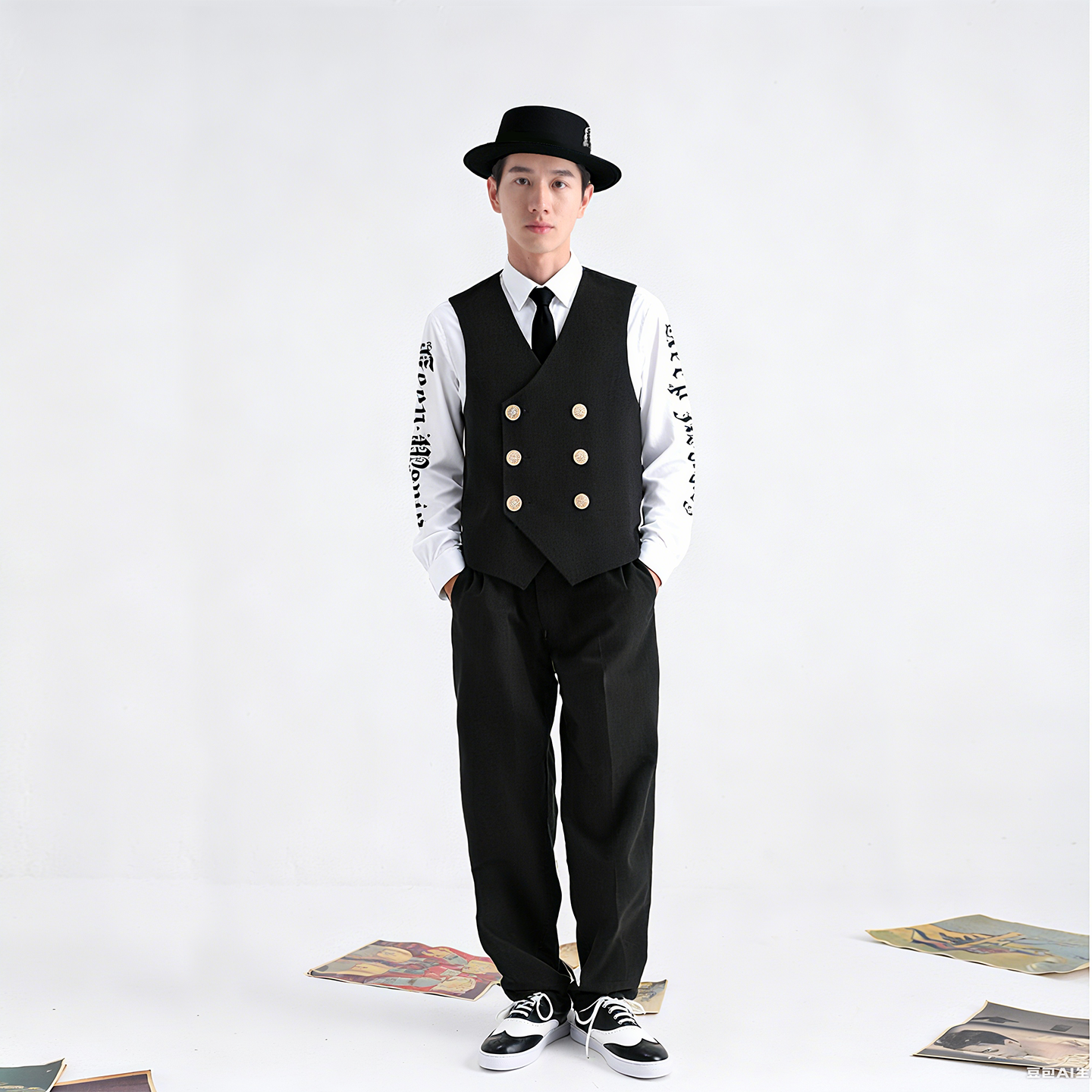 非零旦斯双排金扣马甲西裤街舞套装Popping机械舞Locking演出服