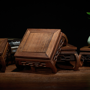 全场方形红木托小底座紫砂壶花瓶奇石怀旧摆件工艺品鸡翅复古