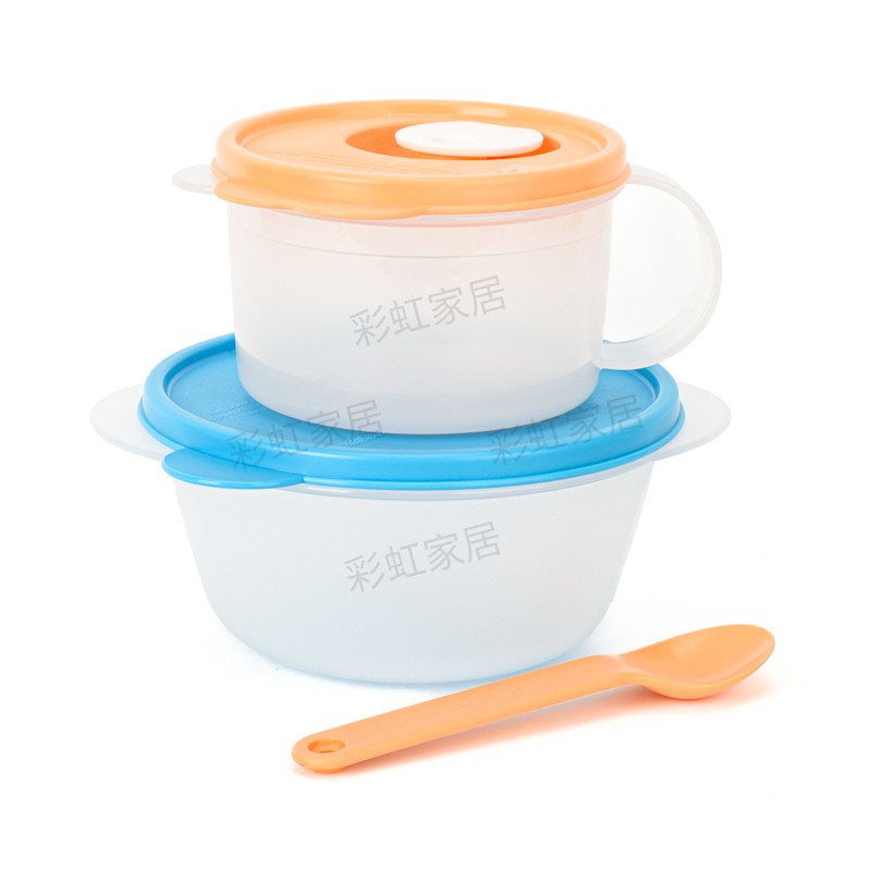 特百惠 800ml微波水晶圆碗午餐套装 上班族学生便携便当盒保鲜盒