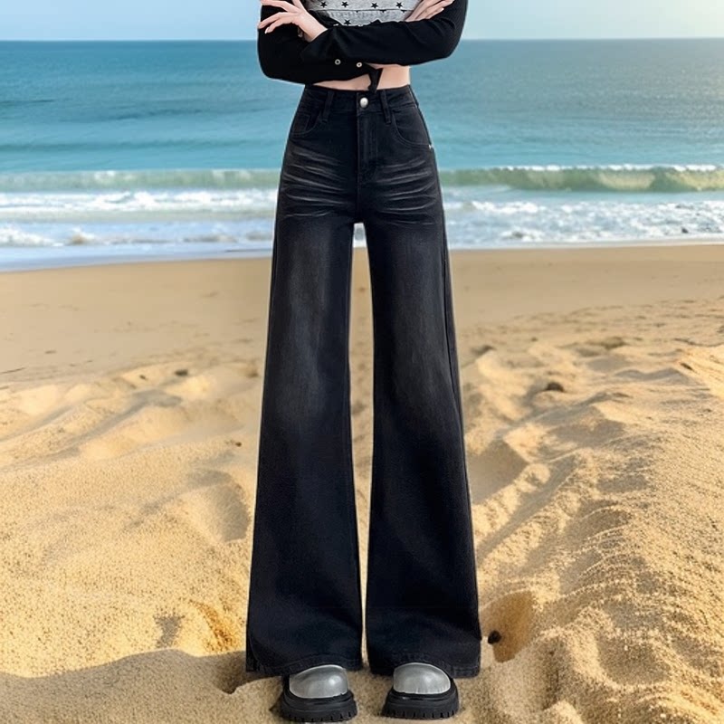 黑色牛仔微喇裤女2026新款高腰显瘦阔腿马蹄喇叭裤垂感拖地直筒裤