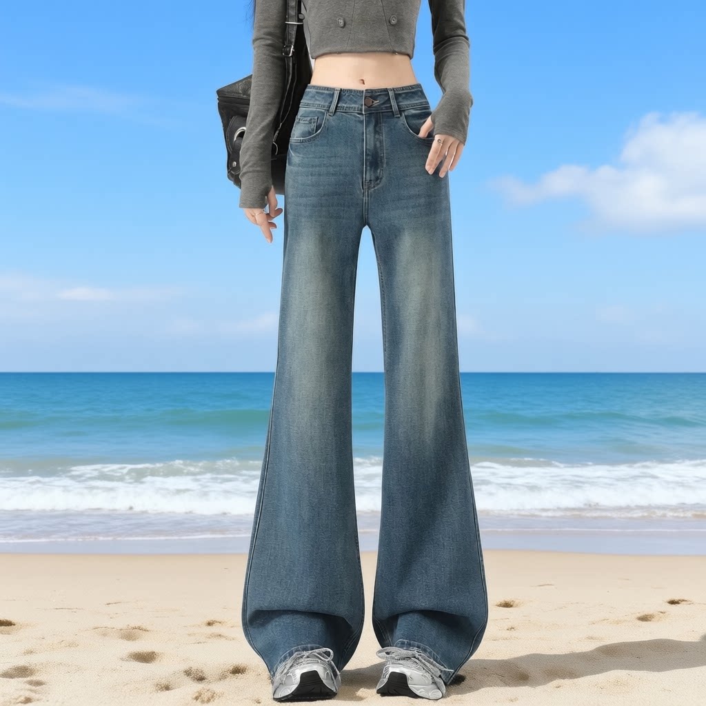 四面弹高腰微喇牛仔裤女显瘦修身阔腿拖地裤百搭不贴腿马蹄裤薄款