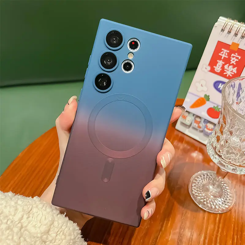适用三星S23Ultra液态渐变磁吸手机壳自带镜头膜S22U双色全保护套