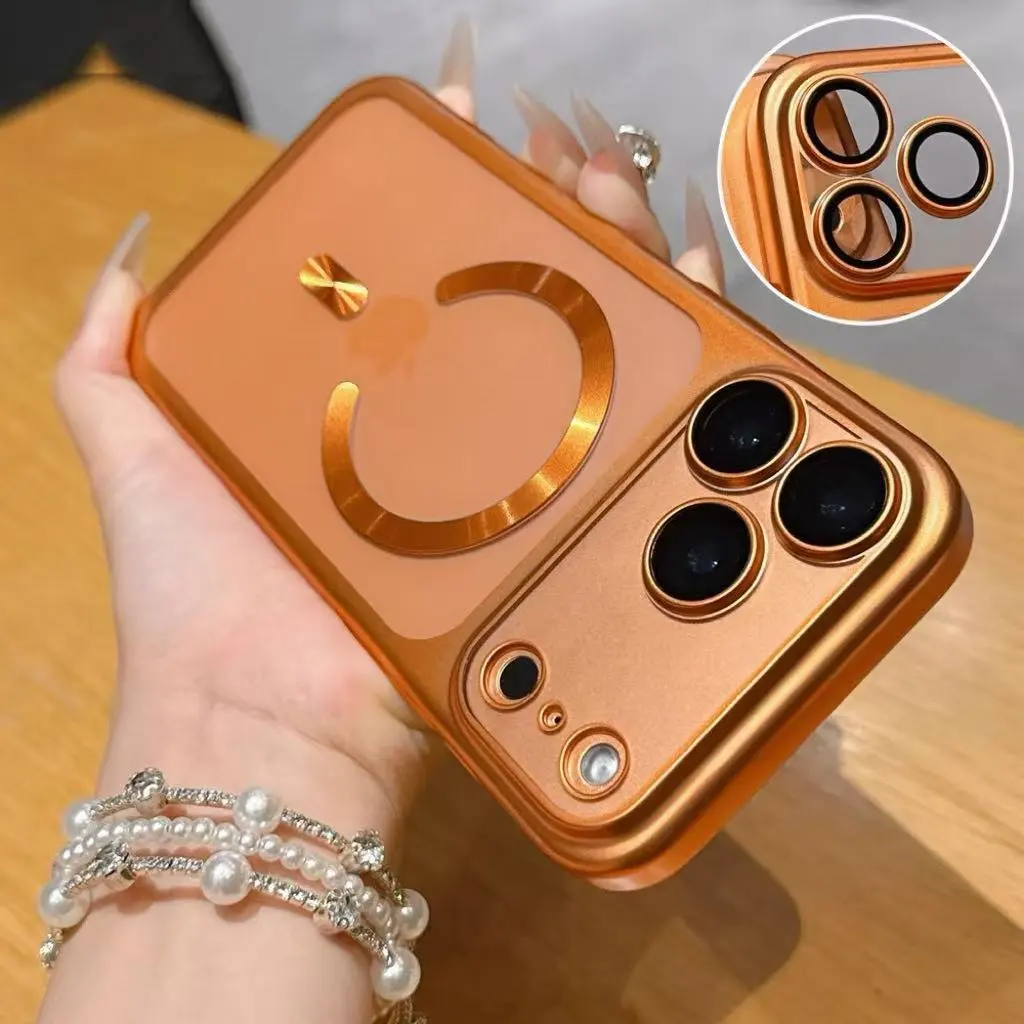 适用iPhone17PROMAX磨砂电镀PC磁吸手机壳苹果17全包镜头膜保护套
