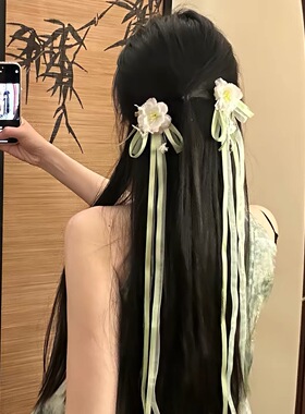 「花自逢春」2026新款古风蝴蝶结飘带花朵发夹女后脑勺汉服发饰