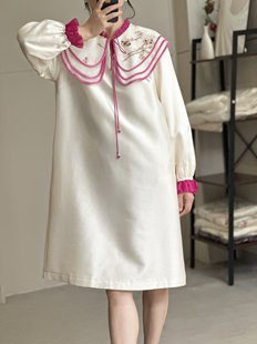 （秋思）琳烺李红标2025秋冬圆领订珠真丝羊毛桑蚕丝宽松连衣裙