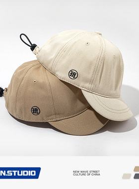 潮牌抽绳短檐帽子男女韩版潮人ins鸭舌帽街头百搭日系小檐棒球帽