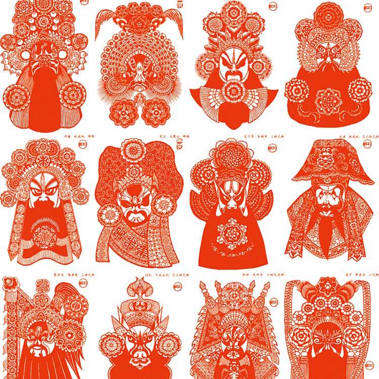 94张京剧脸谱剪纸图样电子版国粹手工刻纸打印复印底稿diy材料包