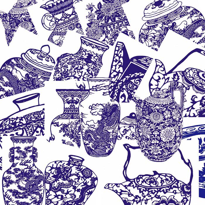 100张国粹青花瓷剪纸图样素材花瓶刻纸练习底稿剪纸图案图电子版