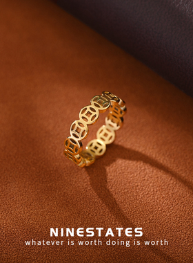 气质食指素圈戒指男女高级感彩金素戒时尚指环小指个性仿黄金尾戒